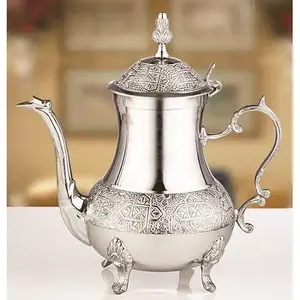 หม้ออุ่นกาแฟ Dallah ชุบเงินทำจากทองเหลือง, หม้อต้มกาแฟชุบเงินทำด้วยมือขนาดใหญ่สำหรับใช้อุ่น - Product Image 2