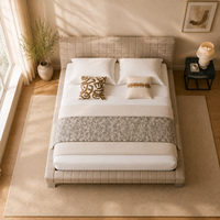 Lit rembourré moderne en crème avec tête de lit matelassée au design écologique et pieds en métal