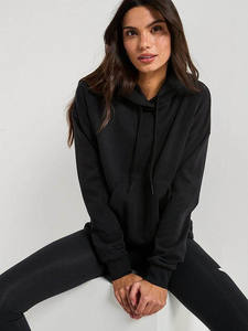 Sudadera con capucha francesa de Terry esencial para mujer negra a precio de fábrica, sudaderas con capucha en blanco transpirables y antiarrugas más vendidas para mujer - Product Image 6