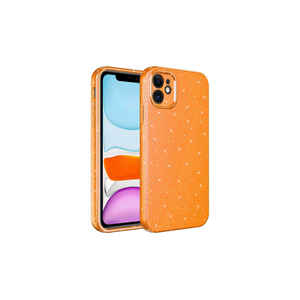 Coque de téléphone en silicone pailleté orange de luxe pour iPhone 11 14 Plus 13 Pro Max avec protection de l'appareil photo, en matériau PC - Product Image 1