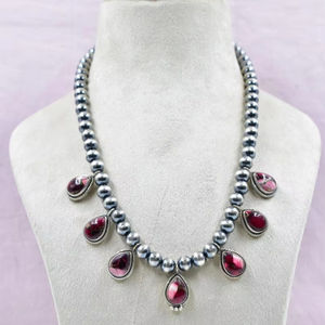 Collar Hecho a Mano Rosa Dalia Turquesa Plata Esterlina Ajustable con Rodio y Chapado en Oro - Product Image 1