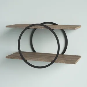Étagères flottantes murales en bois de forme ovale et à cadre en métal noir, nouvelle étagère de haute qualité élégante pour une utilisation décorative - Product Image 4