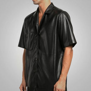 High Quality Breathable Solid <b>Leather</b> <b>Shirt</b> with Customized Logo High Street Style Casual Wear <b>Leather</b> <b>Shirts</b> For Men - Product Image 6