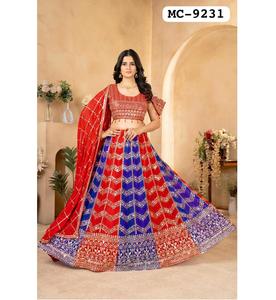 Maruti Fashion Lehenga Choli Tradicional Indio para Mujer, de Georgette Sintética con Papel Repujado, Espejo, Zari y Lentejuelas, para Bodas - Product Image 1