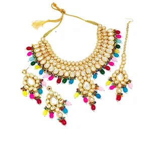 Multicolor Kundan 24K Gold Plated <b>Necklace</b> <b>Set</b> Fine Bridal and <b>Wedding</b> Jewelry for Women and Girls - Product Image 5