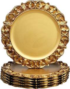 Plaque de présentation ronde en métal de qualité supérieure avec finition dorée et texture antique pour les dîners festifs et formels - Product Image 6