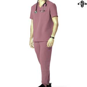 Trajes de fregado de color sólido Ropa de personal de hospital Uniforme médico de moda para camisa y pantalón de hombre Conjuntos de fregado médico - Product Image 4
