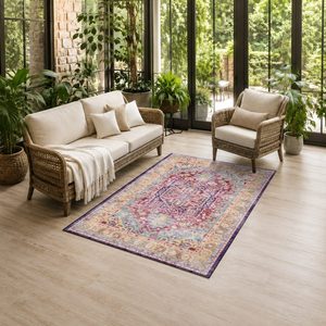 RUGS DEPOT LXDP-0289 Wholesale Multicolor Neutral Traditional Medallion Digital Printed Machine Washable Chenille Rug Non <b>Slip</b> - Product Image 6