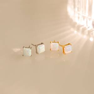 Princesse Cut Opale Boucles D'oreilles 925 Argent Plaqué Or Vintage Style Déclaration Boucles D'oreilles Opale Gemme Bijoux Cadeau D'anniversaire - Product Image 4