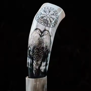 Corne à boire en corne de boeuf de buffle de haute qualité support en cuir de Style Animal ange sculpté écologique conçu par l'artisanat en croissant - Product Image 4