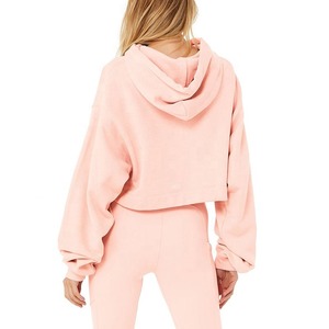 Sudadera con capucha de gran tamaño recortada alta personalizada para mujer, Top corto con capucha para mujer, sudadera informal de punto de invierno recortada de gran tamaño - Product Image 2