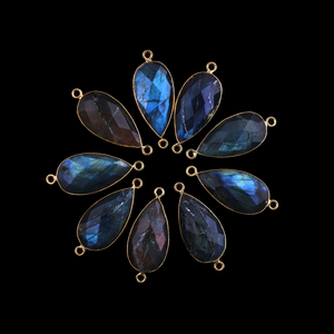 Top Qualité Véritable Fiery Labradorite Longue Poire Forme Diy Double Boucle Faisant Connecteur 18k Plaqué Or Faire Bracelet Connecteur - Product Image 1
