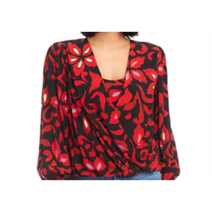 เสื้อครอสโอเวอร์สีแดงของแคร์น คาเน่พิมพ์ลายดอกไม้ ทำจากผ้าชีฟอง - Product Image 5