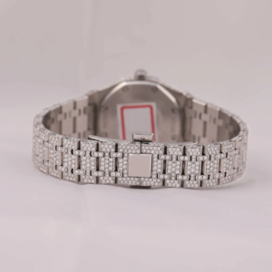 นาฬิกาข้อมือผู้ชายสไตล์ฮิปฮอป สายสแตนเลส หน้าปัดสีน้ำเงินใส ประดับเพชรโมอิสซาไนต์ ระบบกลไกไขลาน - Product Image 3