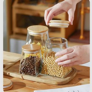 Juego herméticos de tarros de vidrio para almacenamiento de alimentos de tres piezas de calidad superior con tapa de madera a un precio razonable para bodas Proveedor indio - Product Image 1