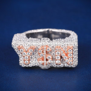 Custom Iced Out Hip Hop Jewelry Fine Charms Round Diamonds 925 <b>Silver</b> Moissanite Diamond Letter <b>Ring</b> <b>for</b> <b>Men</b> - Product Image 1