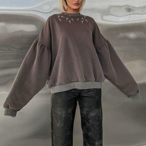 Sudaderas de cuello redondo desgastadas Unisex, peso pesado personalizado 420 Gsm 100% algodón, impresión Digital lavada con ácido para invierno - Product Image 4