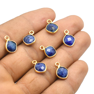 13X9mm (1Loop) 16X9mm (2Loop) Blue <b>Sapphire</b> Gemstone Connector 18K <b>Gold</b> & Sterling Silver Plated Jewelry Making Charm C138-141" - Product Image 3