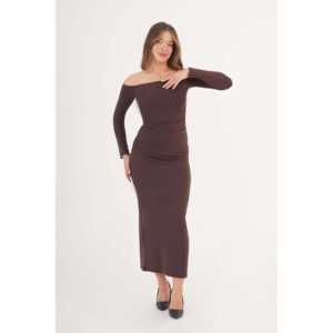 ชุดราตรีเอวรวบรวมรายละเอียดหรูหราสีกาแฟ - Product Image 2