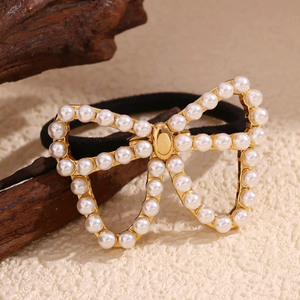 Wholesale Stainless Steel butterfly Pearl Charm Decorative Gold Metal <b>Bow</b> Hair <b>Tie</b> - Product Image 4