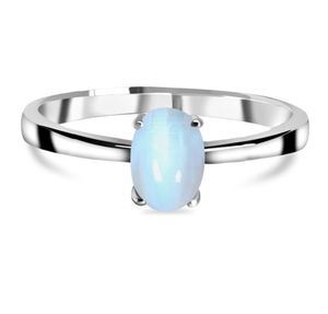 Anillo de bodas de plata de ley 925 para mujer, último diseño, Juego de puntas, cabina ovalada, piedra lunar arcoíris, piedra preciosa chapada en plata - Product Image 1