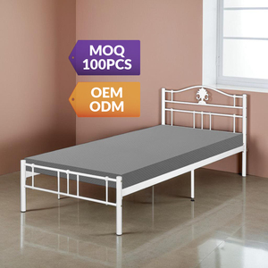 Marco de cama de plataforma metálica duradera para listones de acero de diseño moderno a largo plazo de un solo uso para albergues de dormitorios - Product Image 1