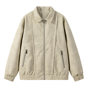 2025 nouvelle veste imperméable Streetwear Bomber OEM haute qualité fermeture éclair veste en cuir pour hommes - Product Image 4