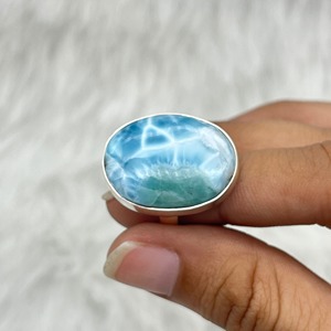 Anillo de Plata de Ley con Larimar Natural, Corte Ovalado, Estilo Bohemio, Hecho a Mano, Regalo de Aniversario para Ella - Product Image 5