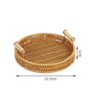 Cesta de Organización para el Hogar de Alta Calidad 2026, Directo de Fábrica, Bandeja Redonda de Mimbre de Plástico Tejida a Mano para Servir Frutas y Pan - Product Image 2