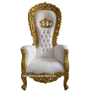 Chaise de loisirs européenne de luxe nouvelle couronne de trône de roi à dossier haut en cuir sculpté avec fonction de velours pour mariage ou salon - Product Image 2
