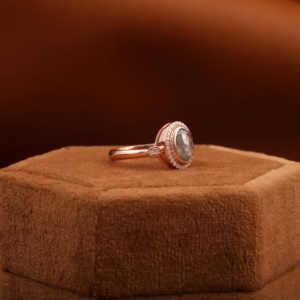 Diamante Natural Sal y Pimienta Oval Rose Cut Halo Ajuste Clásico IGI Certificado Oro Rosa Aniversario Anillo de Compromiso para Mujer - Product Image 4