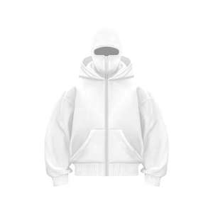 Sweat à capuche tendance pour homme, style streetwear Y2K, coton imprimé, fermeture éclair intégrale, masque facial, balaclava, design à double capuche - Product Image 4