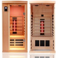 Sauna Kayu Inframerah Hemlock Tradisional dengan Lampu Warna-warni, Tersedia dan Dapat Dikirim Segera