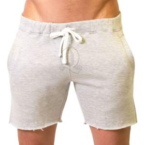 Light Heather Grey Raw Hem Sweat <b>Shorts</b> <b>Mens</b> Casual Fleece Vintage Cut Off Style Gym Workout <b>Shorts</b> - Product Image 1