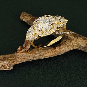 14K Solid GOLD CVD IGI ได้รับการรับรองทรงกลมตัดเพชรเดี่ยวรัศมีแหวนหมั้นแหวนหมั้นเพชรทรงกลม CVD รัศมี - Product Image 2