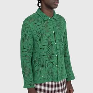 Surchemise de haute qualité personnalisée boutonné tricoté T-Shirt fil Crochet tricot hommes chemise en gros pour les hommes - Product Image 4