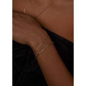 Micro Paperclip Link Chain Bracelet Stack Rhodium Plated <b>Rose</b> <b>Gold</b> Vintage Religious Style Featuring Diamond Pearl Main Charm - Product Image 2