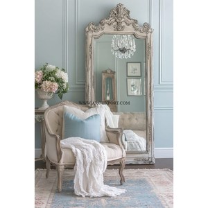 Miroir rectangulaire en bois moderne attrayant avec cadre floral, fait à la main, décoration d'intérieur, découpe au laser en MDF, cadeau d'anniversaire - Product Image 1