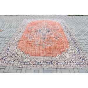 Alfombra Vintage de 8.5x12.7 pies, Alfombra Turca Extra Grande, Alfombra de Lana Ikat Roja y Azul - Product Image 1