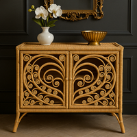 Fabriqué à la main bohème paon rotin armoire complexe portes à défilement touche artistique exquise pour unité de rangement de salon