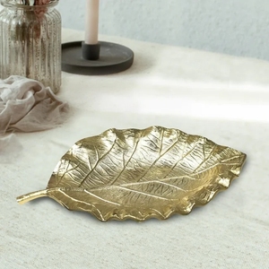 Plateau feuille d'or de luxe Plateau et plateau de service aux fruits Cookie Toffee Plateaux décoratifs artisanaux en aluminium Prix de gros - Product Image 3