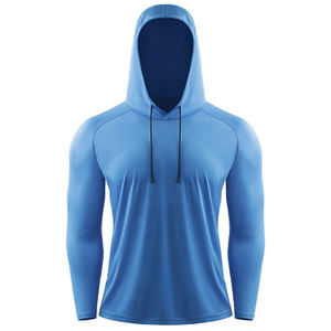 เสื้อผ้าป้องกันแสงแดดสำหรับผู้ชายมีฮู้ดแขนยาวฟิตเนสกีฬาแห้งเร็ววิ่งบาสเกตบอลเสื้อผ้าฝึกซ้อม - Product Image 6