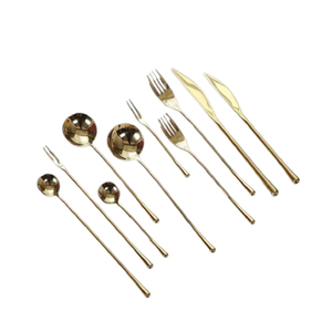 Couverts en métal de finition or de qualité supérieure de créateur fait main avec long manche rond ensemble de couverts de vente d'usine indienne - Product Image 1