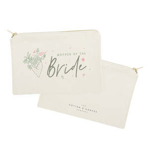 Pochette cosmétique en toile de coton à motif floral, grande capacité, pour mère et mariée, avec fermeture éclair, pour rangement de maquillage, portable, motif lettres - Product Image 2