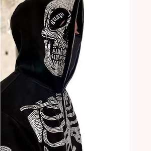 Trabajo con diamantes de imitación En stock Manga larga Ropa de calle personalizada para hombres Sudaderas con capucha en stock Suministro directo de fábrica Hombres Tasa de Venta caliente - Product Image 3