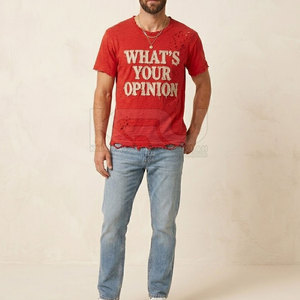 Camiseta de Punto para Hombre, Estilo Vintage, Oversize, con Bordado Desgastado, Detalle de Costura, Ecológica, Cómoda para Uso Diario - Product Image 5