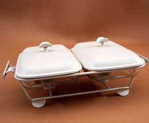 Casserole à couvercle métallique, réchaud buffet, plat à fondue, double service, supports, finition personnalisée, moderne, écologique, compatible gaz et induction - Product Image 2