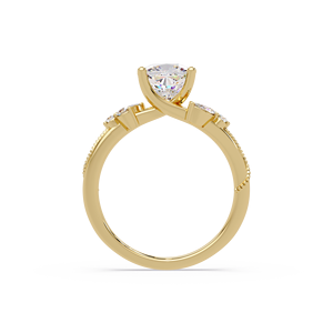 Luxury 14K Pure Gold Cushion Cut Lab Grown Diamond Engagement <b>Ring</b> <b>Set</b> Nature Inspired Marquise Leaf Cluster Bridal Wedding <b>Ring</b> - Product Image 3