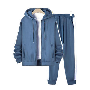 Sudadera y pantalones de chándal en blanco de poliéster para hombre al por mayor, conjuntos de Sudadera con capucha, chándal Unisex, chándal de fabricante personalizado - Product Image 1