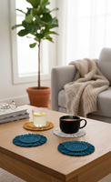 Ensemble de dessous-de-verre en macramé en coton écologique fait main, tapis de table antidérapant réutilisable tissé style bohème, décoration d'intérieur lavable pour mariage